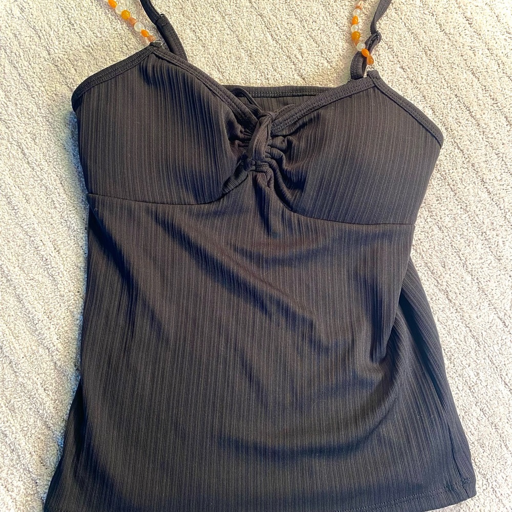 Black Beaded Swim Top